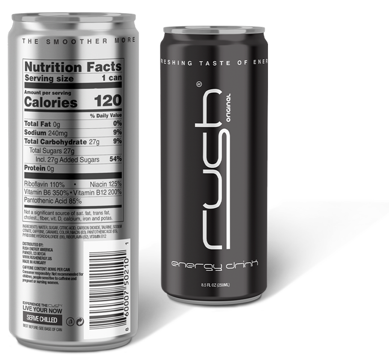 Rush Energy Drink can front and back
